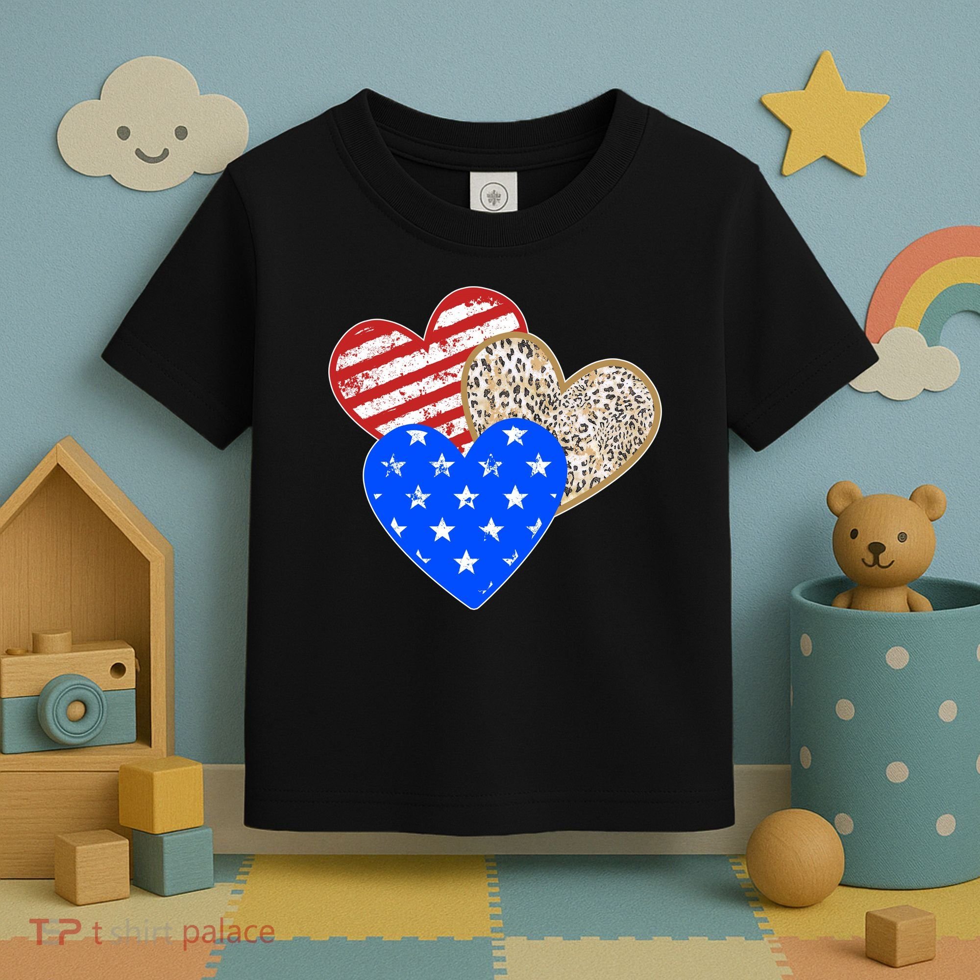 Patriotic Leopard Print Stars And Stripes Hearts Toddler T-Shirt