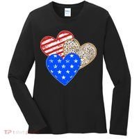 Patriotic Leopard Print Stars And Stripes Hearts Women's Long Sleeve Shirt thumb 0