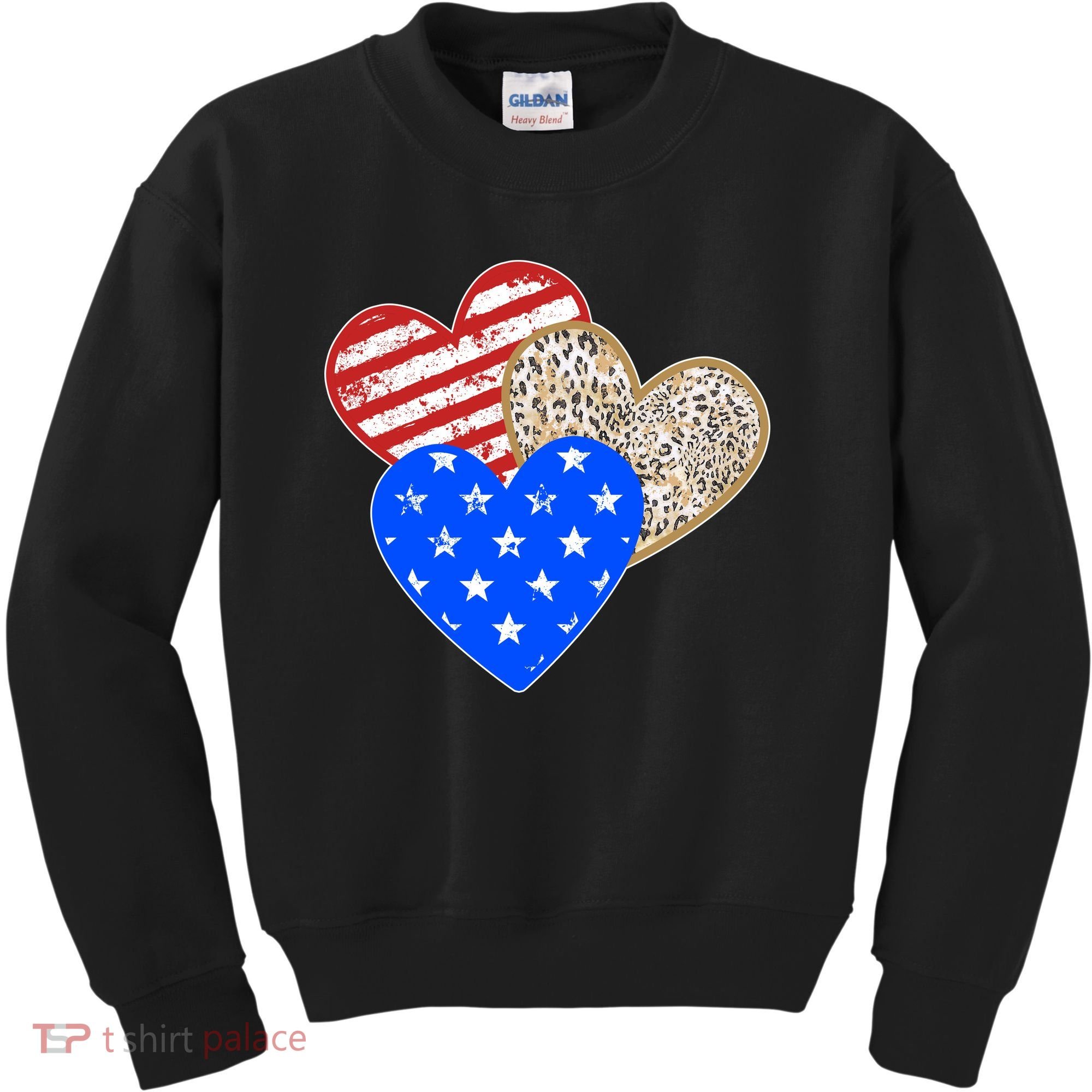 Patriotic Leopard Print Stars And Stripes Hearts Kids Sweatshirt
