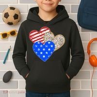 Patriotic Leopard Print Stars And Stripes Hearts Kids Hoodie thumb 2