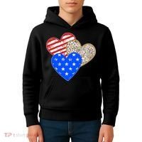 Patriotic Leopard Print Stars And Stripes Hearts Kids Hoodie thumb 4