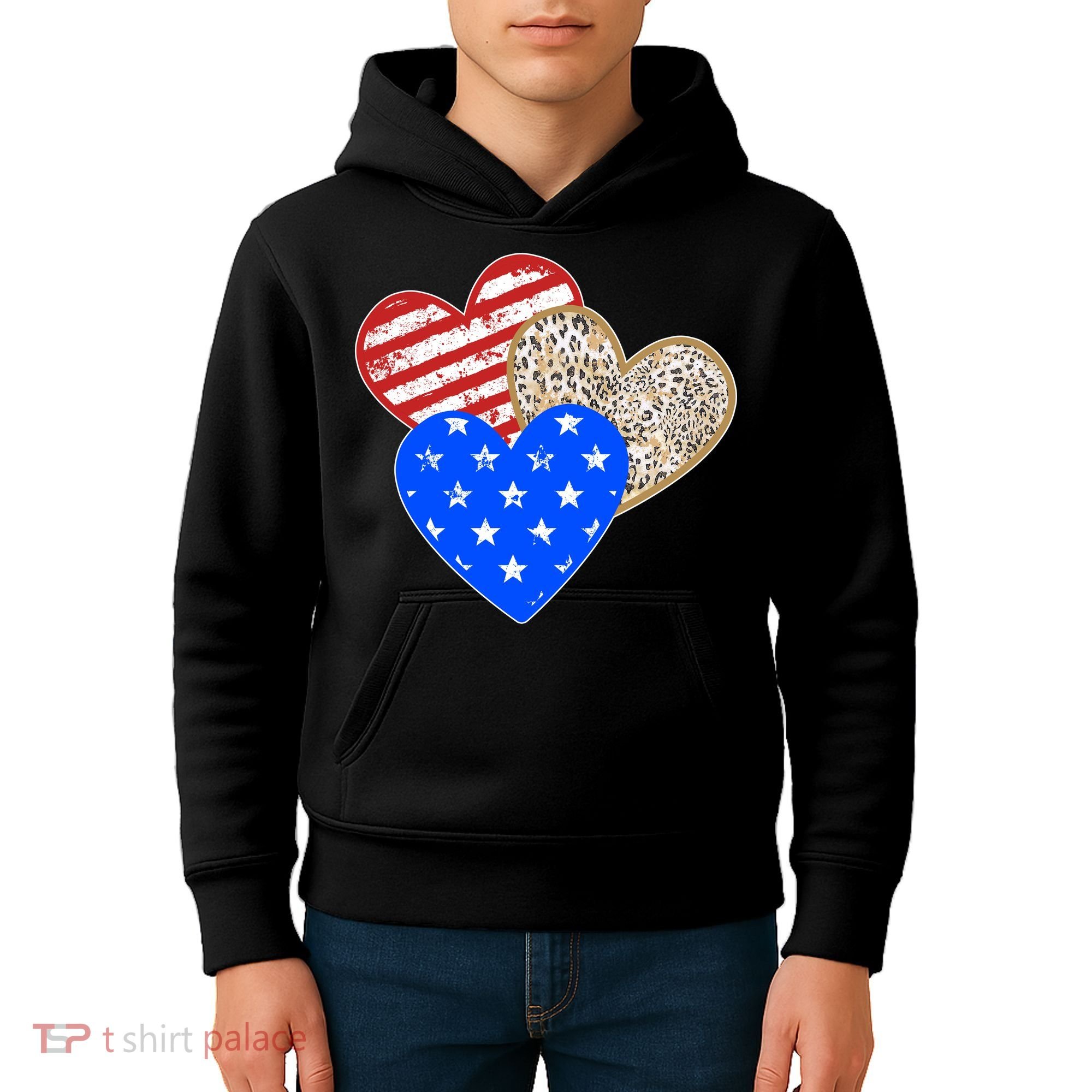 Patriotic Leopard Print Stars And Stripes Hearts Kids Hoodie