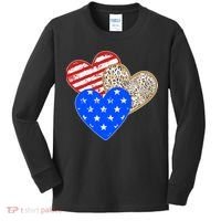 Patriotic Leopard Print Stars And Stripes Hearts Kids Long Sleeve Shirt thumb 0