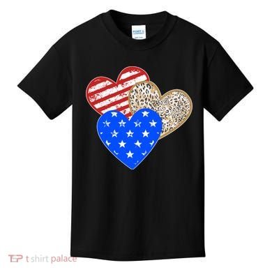 Patriotic Leopard Print Stars And Stripes Hearts Kids T-Shirt