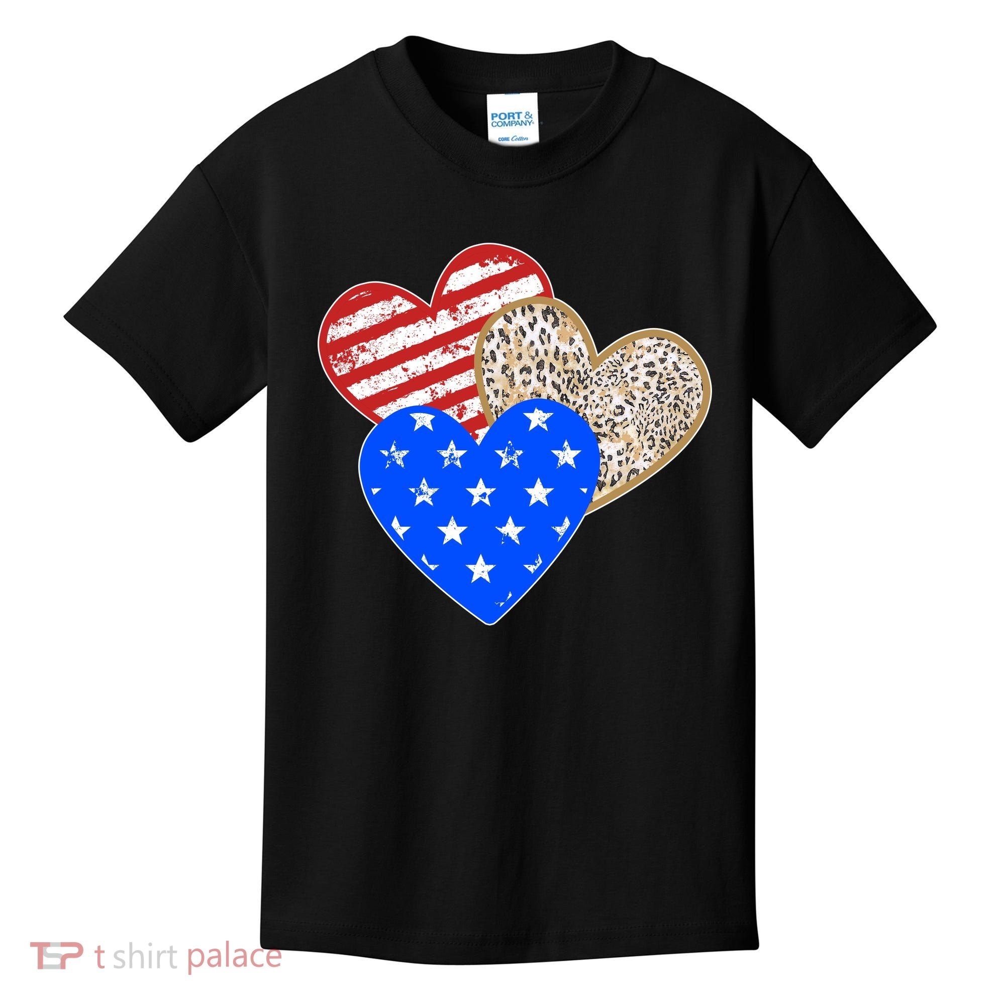 Patriotic Leopard Print Stars And Stripes Hearts Kids T-Shirt