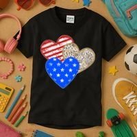 Patriotic Leopard Print Stars And Stripes Hearts Kids T-Shirt thumb 3