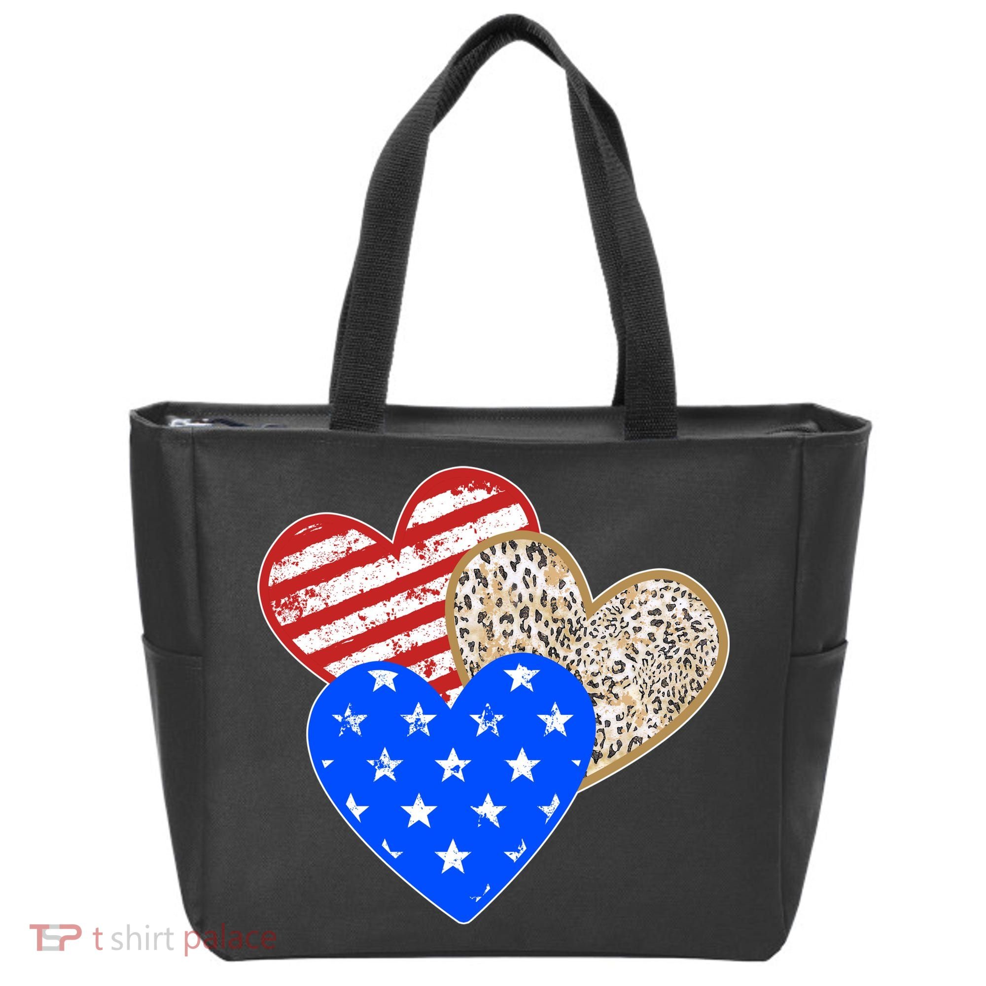 Patriotic Leopard Print Stars And Stripes Hearts Tote Bag