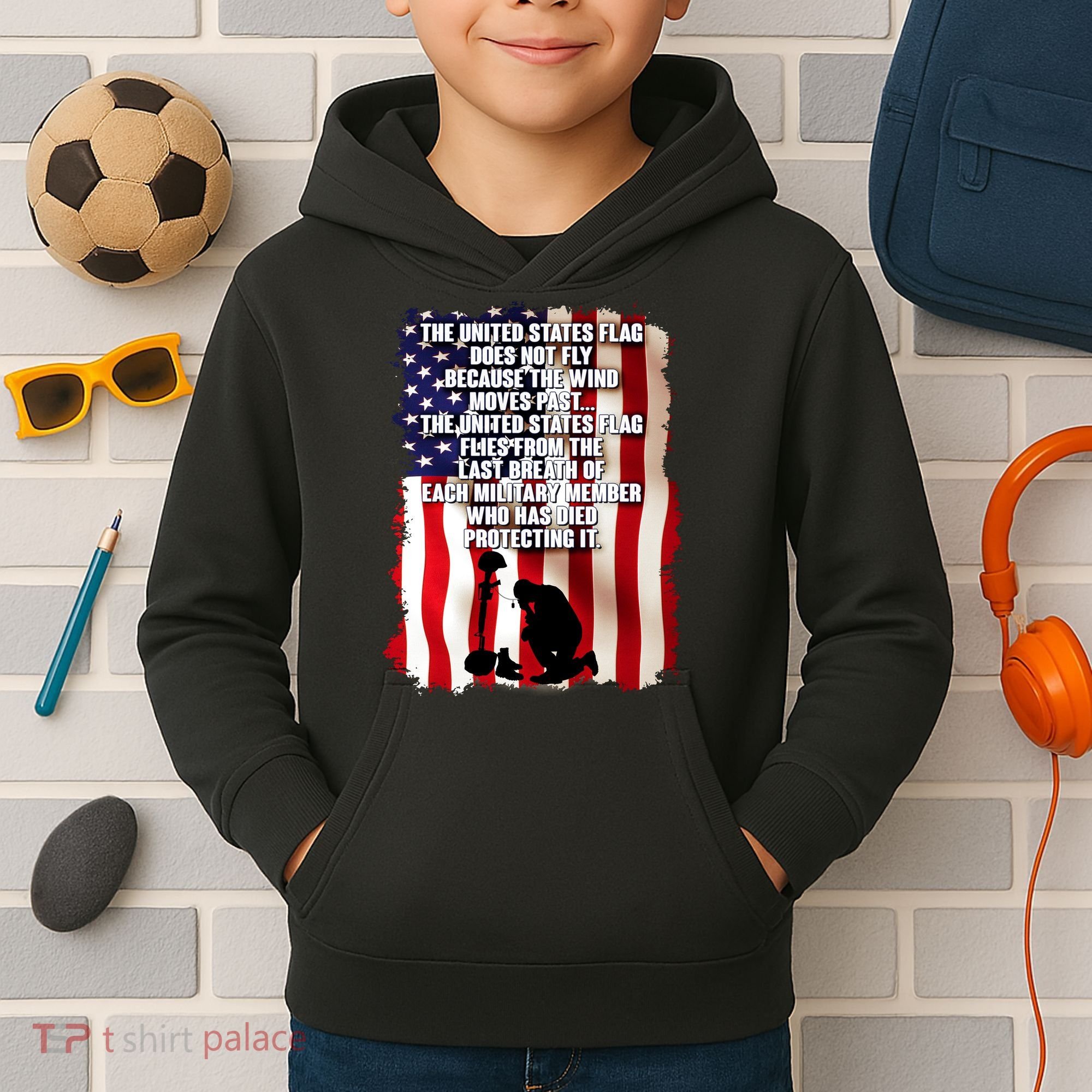 Patriotic Memorial Day United States Flag Kids Hoodie