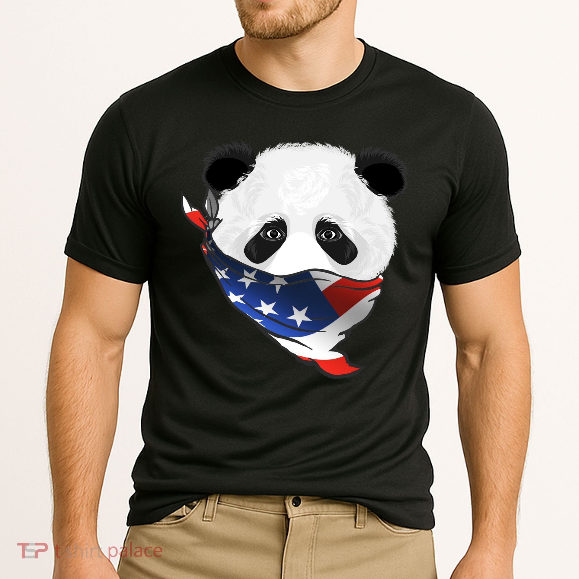 Patriotic Panda American Bandanna Flag Cooling Performance Crew T-Shirt