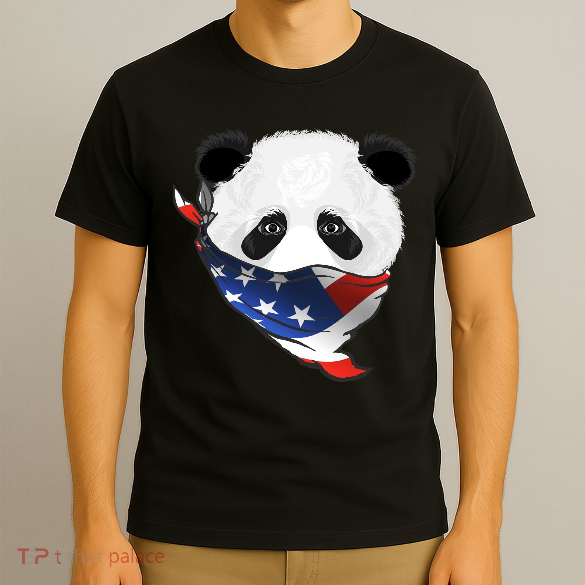 Patriotic Panda American Bandanna Flag T-Shirt