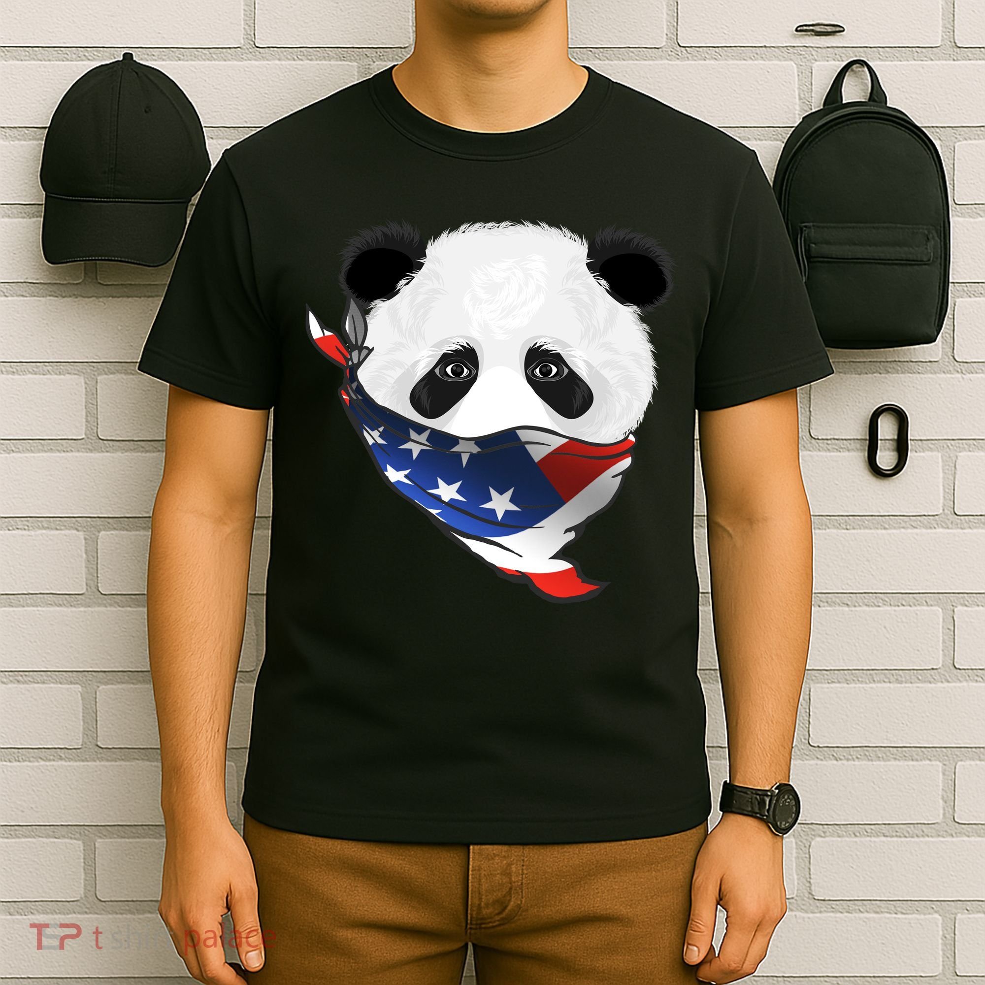 Patriotic Panda American Bandanna Flag T-Shirt