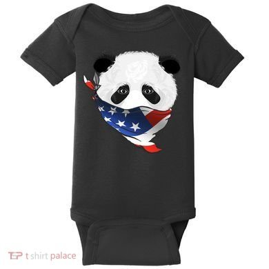 Patriotic Panda American Bandanna Flag Baby Bodysuit