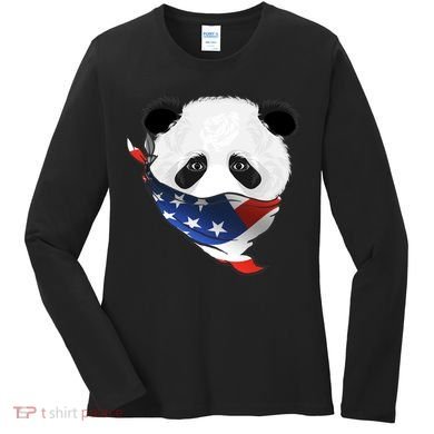 Patriotic Panda American Bandanna Flag Women's Long Sleeve Shirt