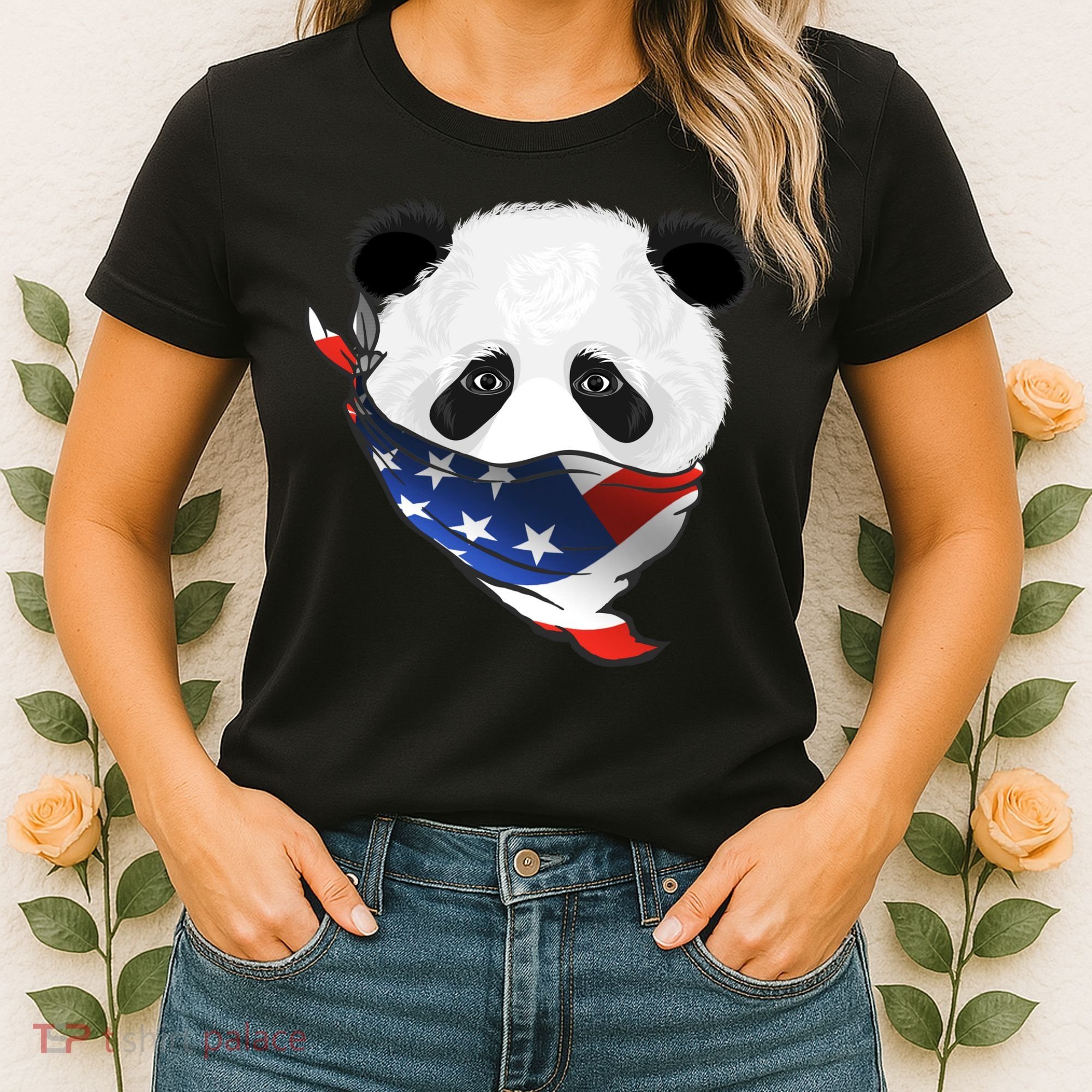 Patriotic Panda American Bandanna Flag Women's T-Shirt