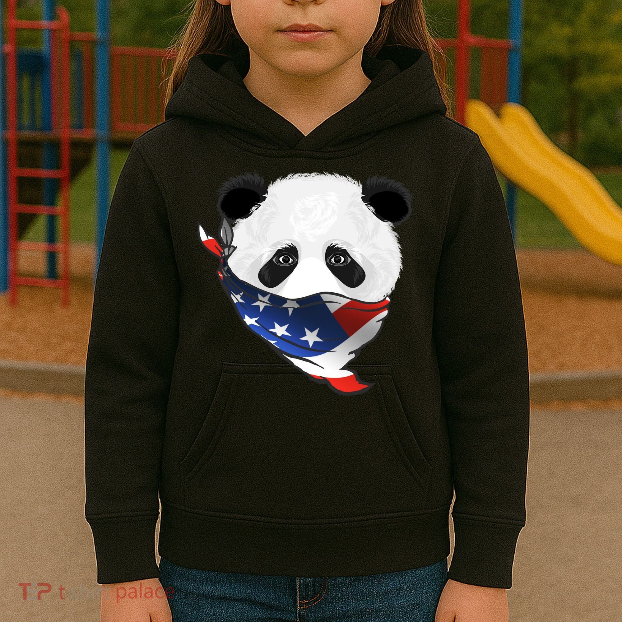 Patriotic Panda American Bandanna Flag Kids Hoodie