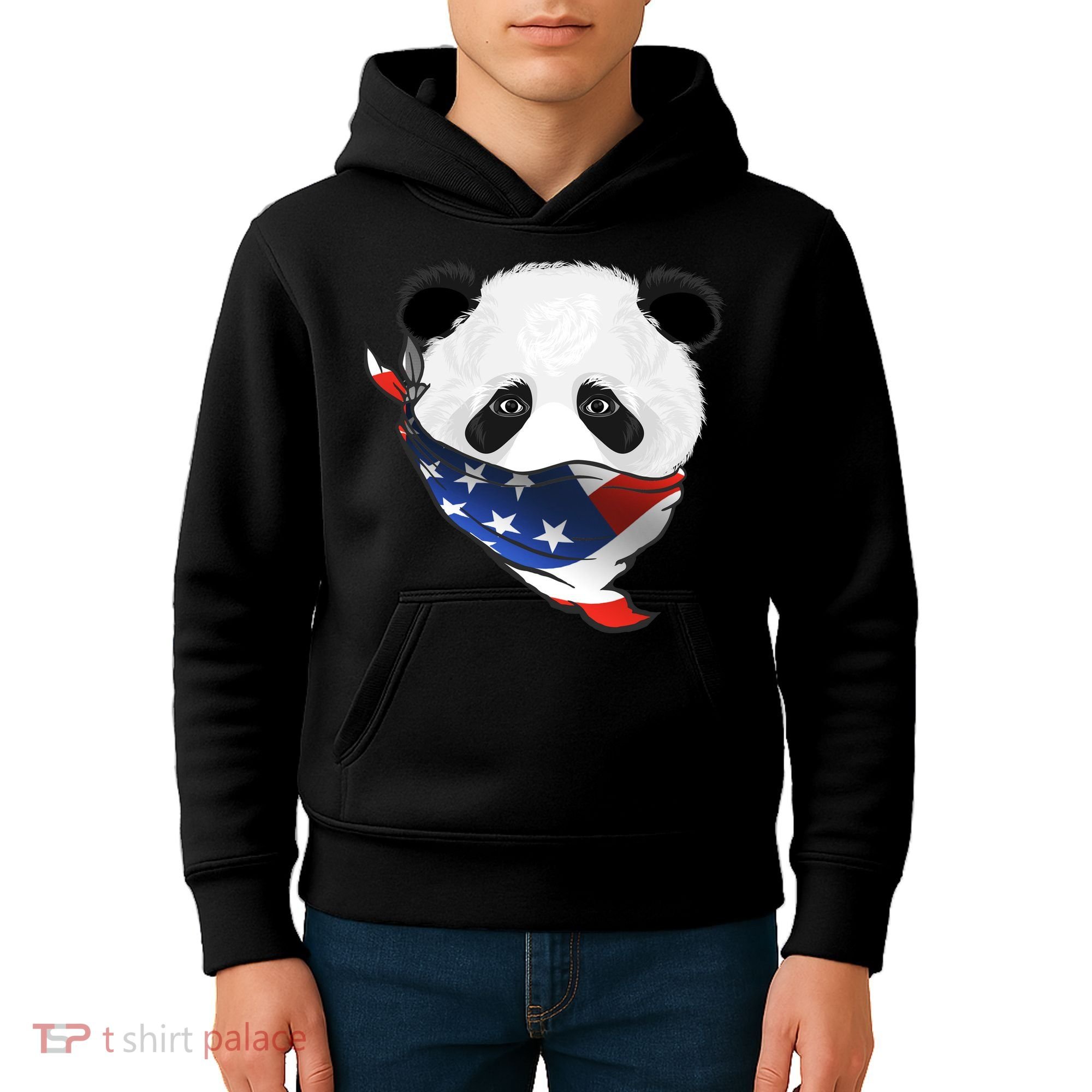 Patriotic Panda American Bandanna Flag Kids Hoodie