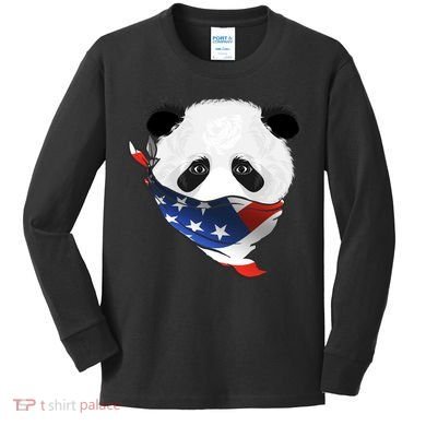 Patriotic Panda American Bandanna Flag Kids Long Sleeve Shirt