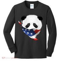 Patriotic Panda American Bandanna Flag Kids Long Sleeve Shirt thumb 0