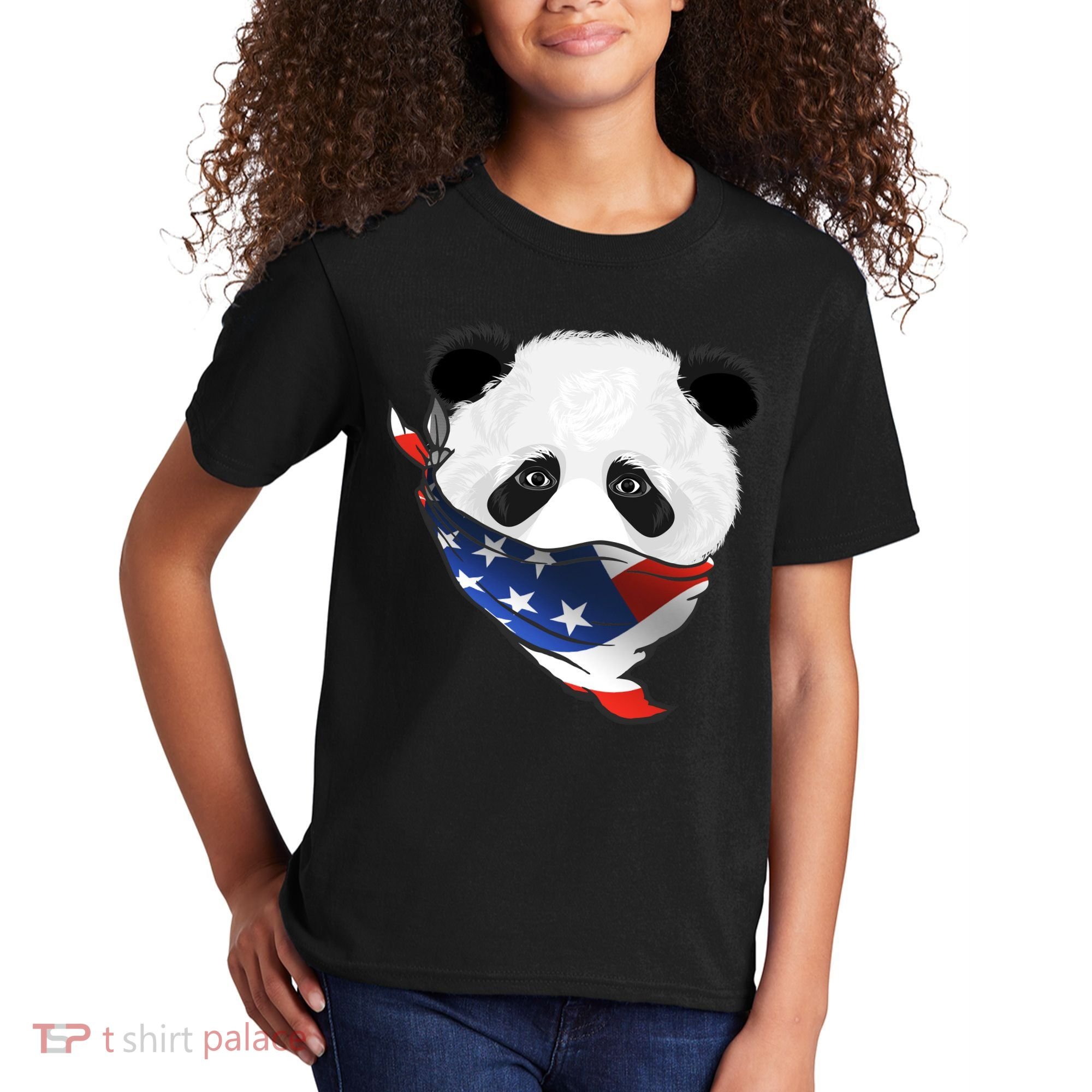 Patriotic Panda American Bandanna Flag Kids T-Shirt