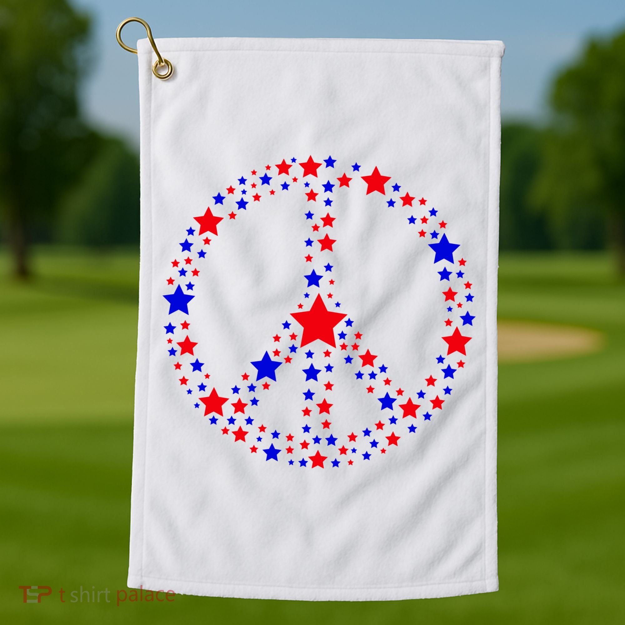 Patriotic Peace Sign Stars Golf Towel