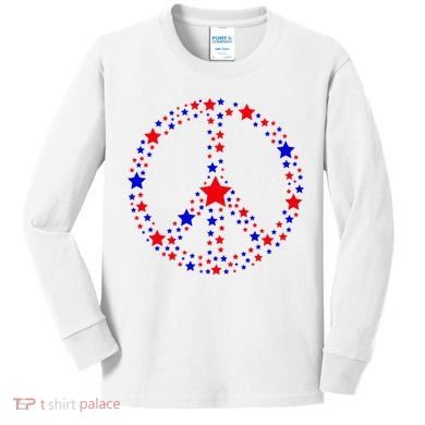 Patriotic Peace Sign Stars Kids Long Sleeve Shirt
