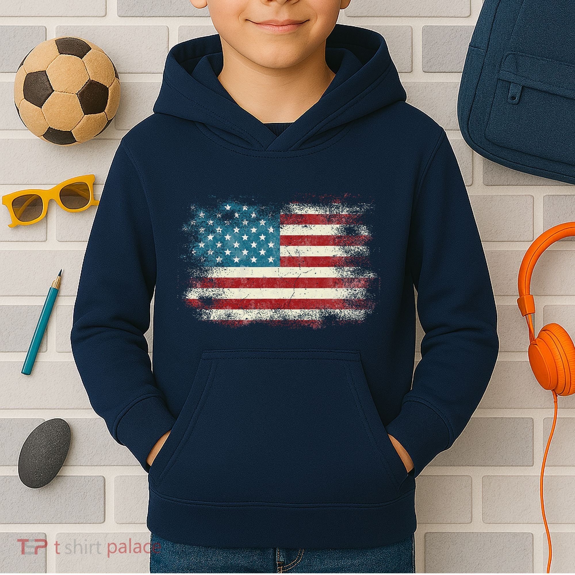 Patriotic American Usa Flag Kids Hoodie