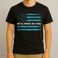 Ptsd Awareness Us Flag In Teal Color T Warrior Gift T-Shirt thumb 3