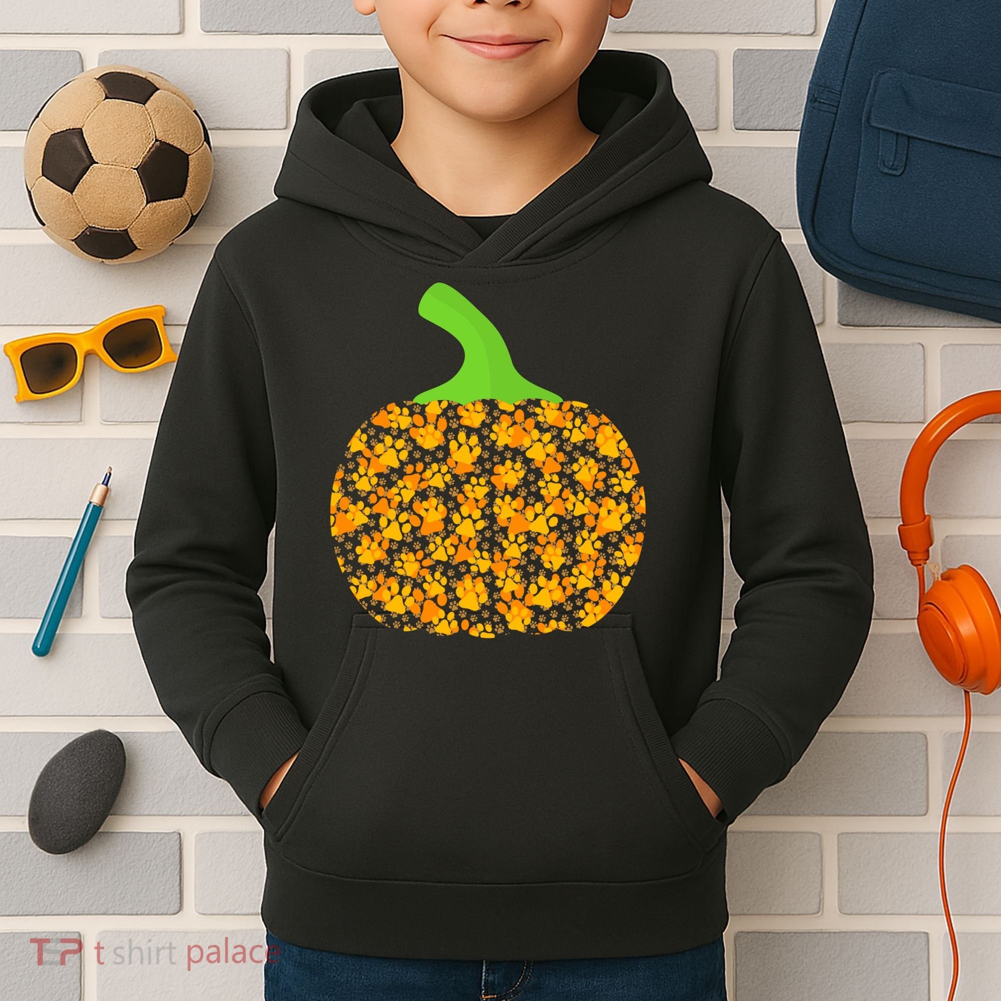Paw Print Pumpkin Kids Hoodie