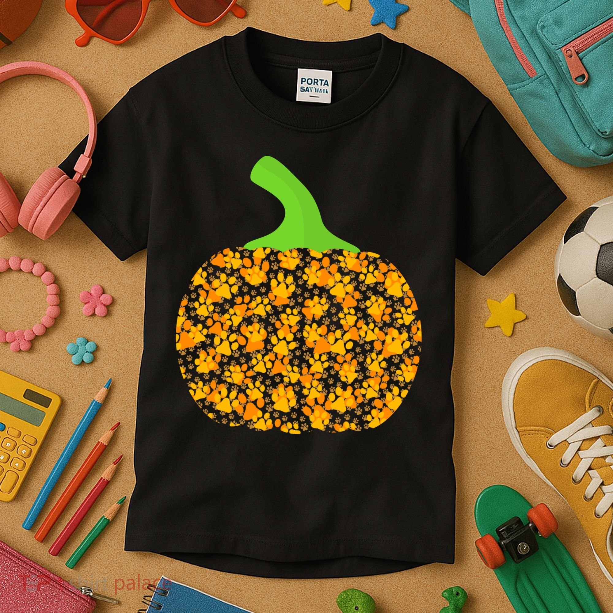 Paw Print Pumpkin Kids T-Shirt