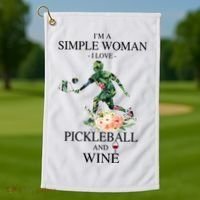 PICKLEBALL AND WINE I'M A SIMPLE WOMAN Golf Towel thumb 1