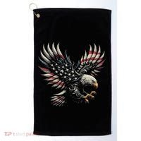 Patriotic American With Eagle And Usa Flag Golf Towel thumb 0