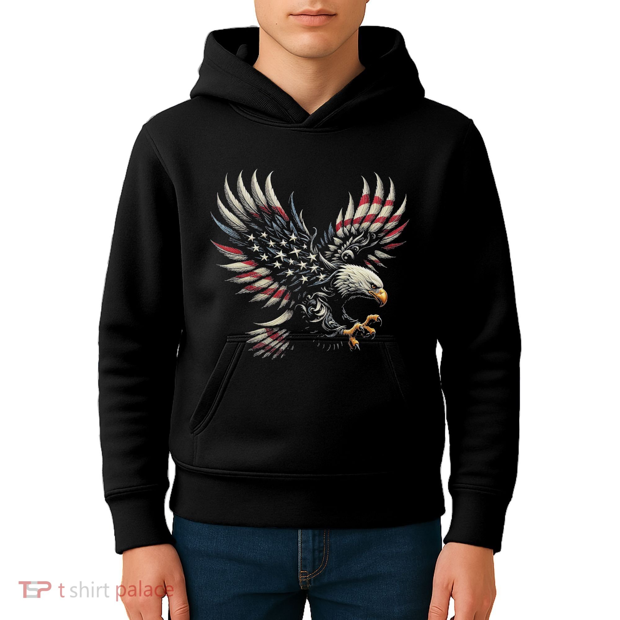 Patriotic American With Eagle And Usa Flag Kids Hoodie