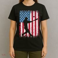 Patriotic Baseball 4th Of July Men USA American Flag T-Shirt thumb 4