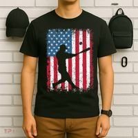 Patriotic Baseball 4th Of July Men USA American Flag T-Shirt thumb 6