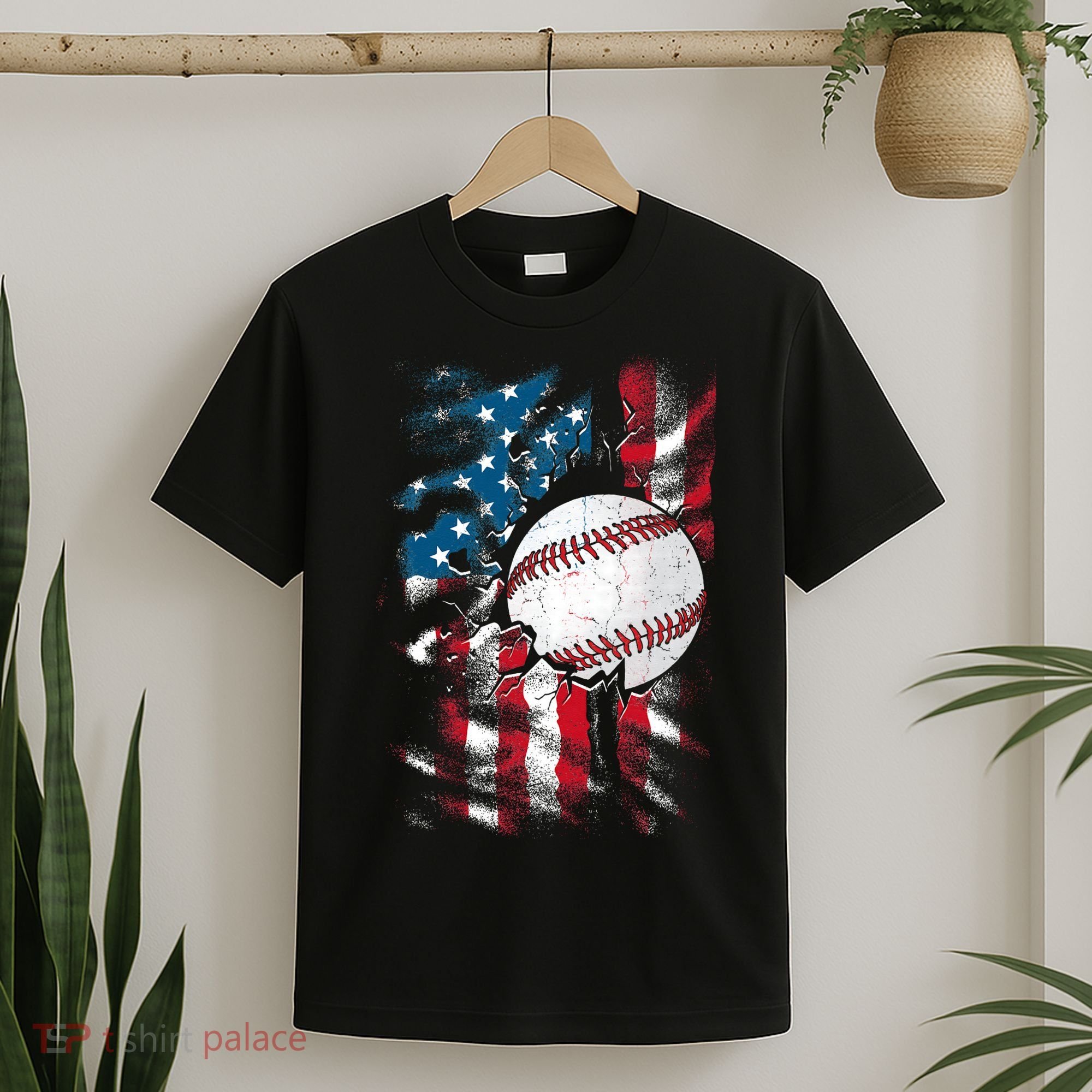 Patriotic Baseball 4th Of July USA American Flag T-Shirt
