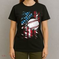 Patriotic Baseball 4th Of July USA American Flag T-Shirt thumb 4