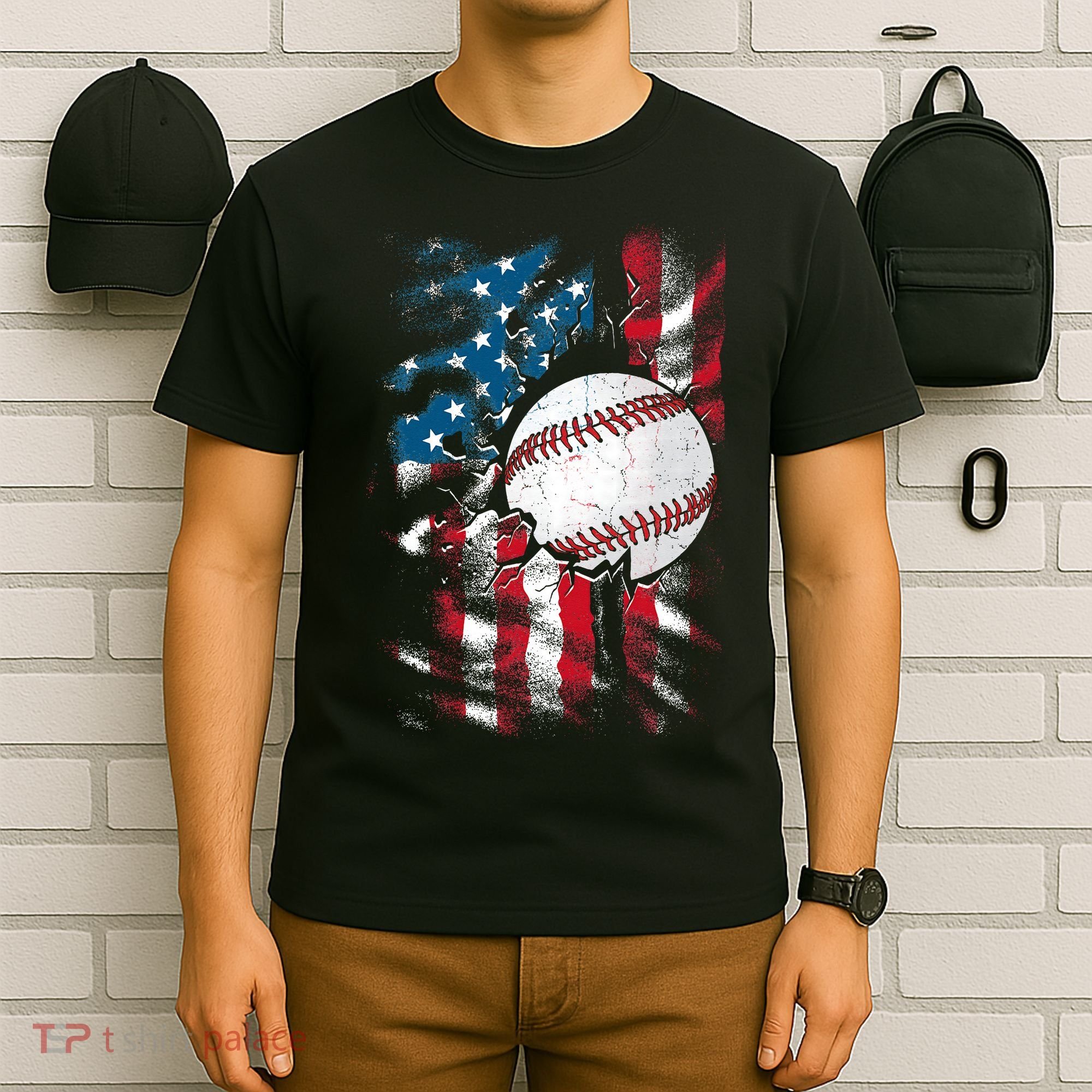 Patriotic Baseball 4th Of July USA American Flag T-Shirt