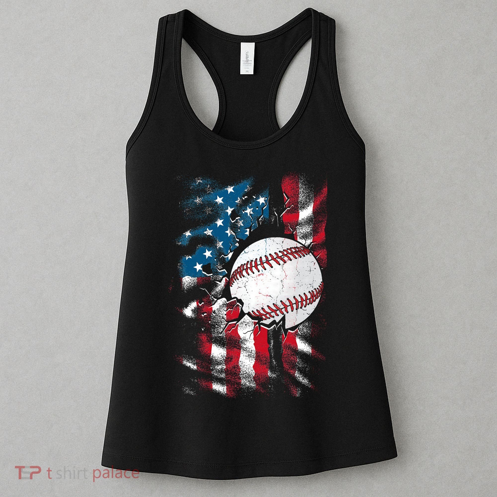 Patriotic Baseball 4th Of July USA American Flag Women's Tank Top