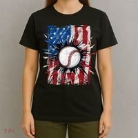 Patriotic Baseball 4th Of July Usa American Flag T-Shirt thumb 4
