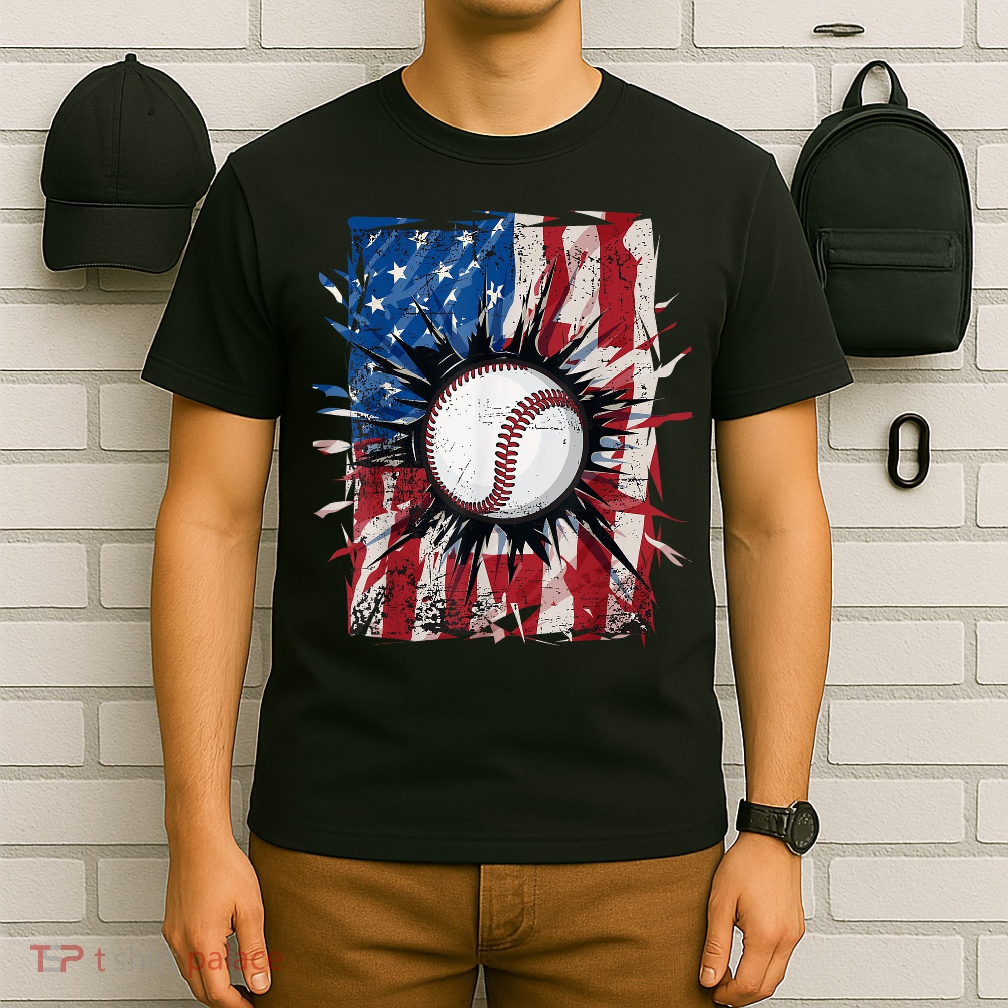 Patriotic Baseball 4th Of July Usa American Flag T-Shirt