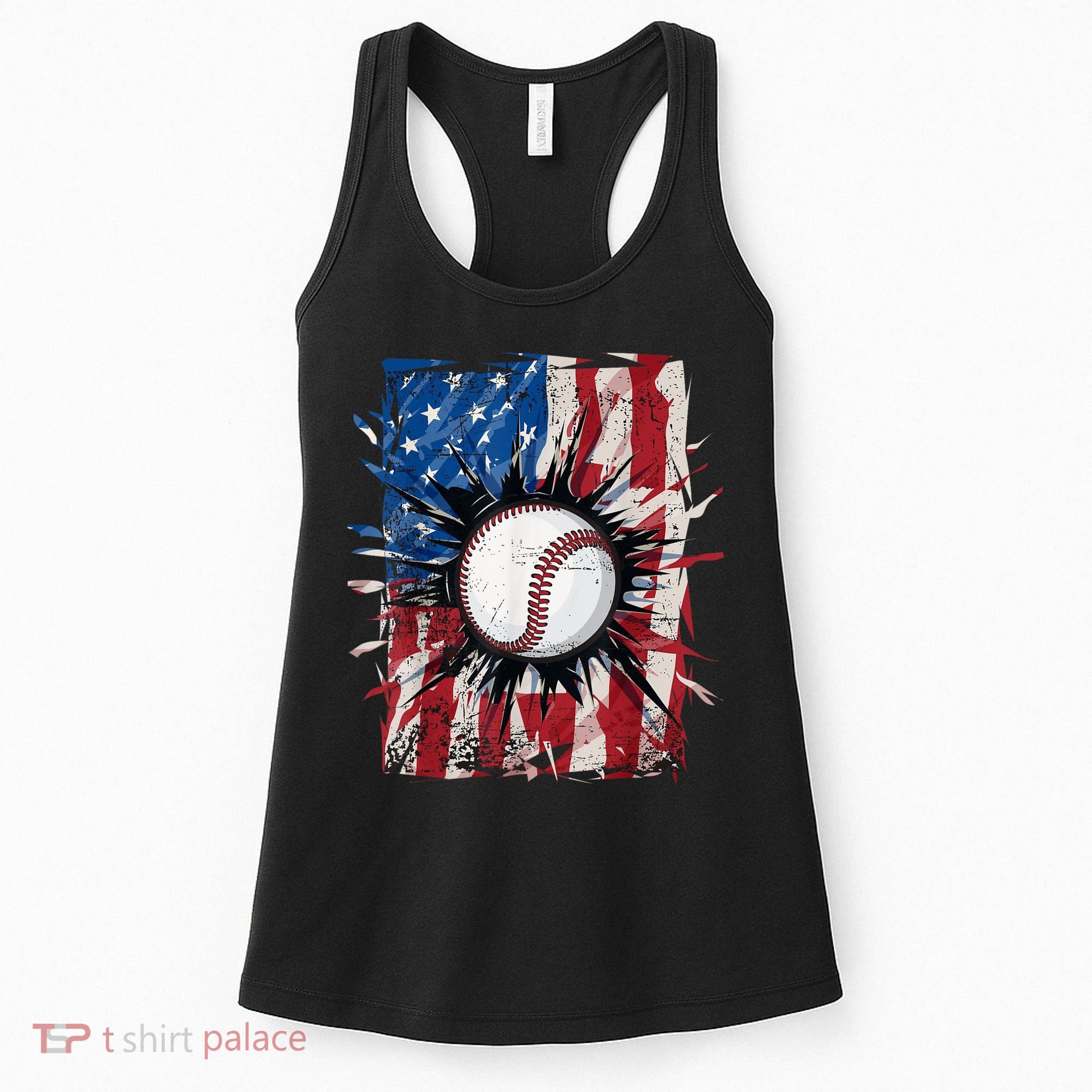 Patriotic Baseball 4th Of July Usa American Flag Women's Tank Top