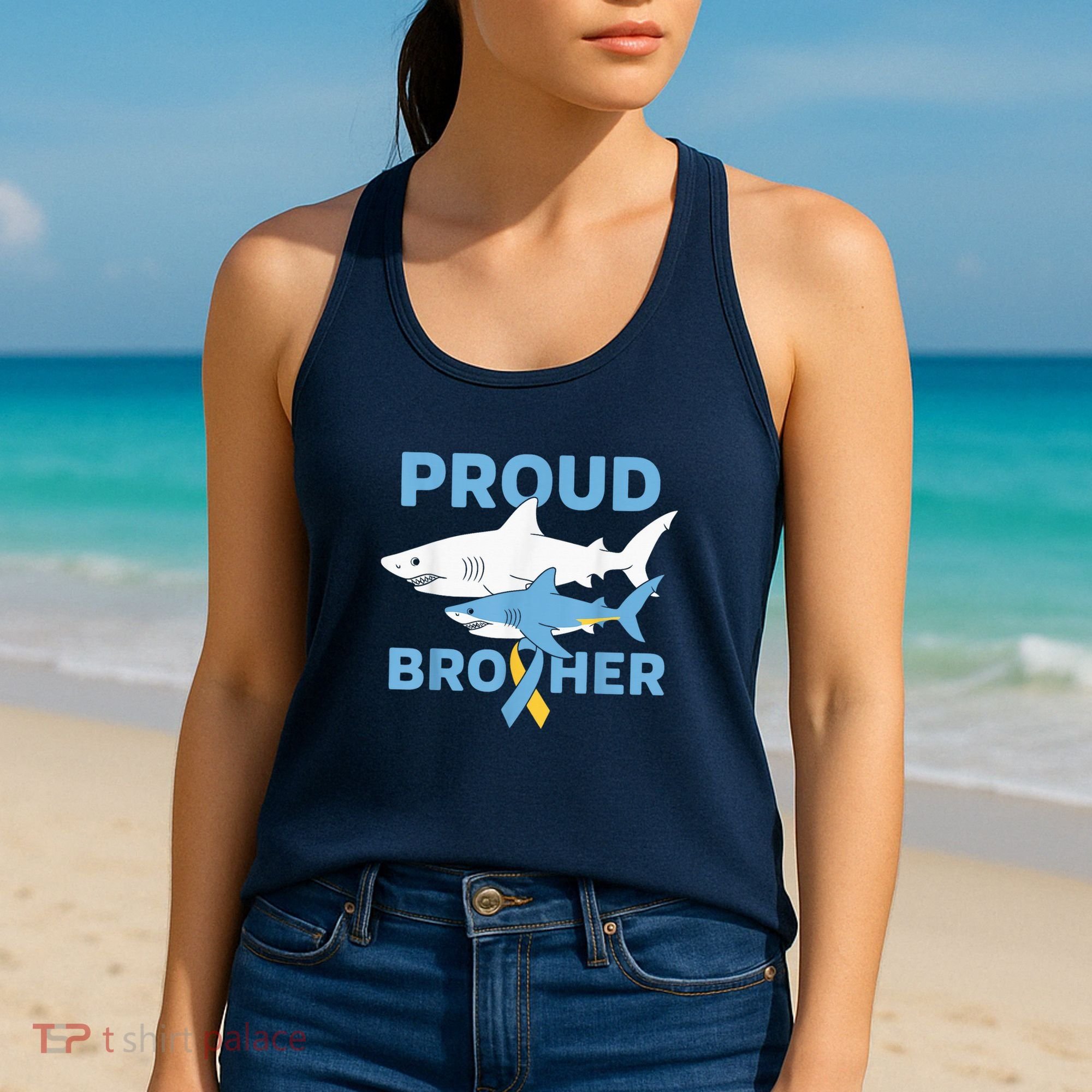 Proud Brother Autism Awareness Shark Support Ribbon Women's Tank Top