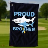 Proud Brother Autism Awareness Shark Support Ribbon Golf Towel thumb 1