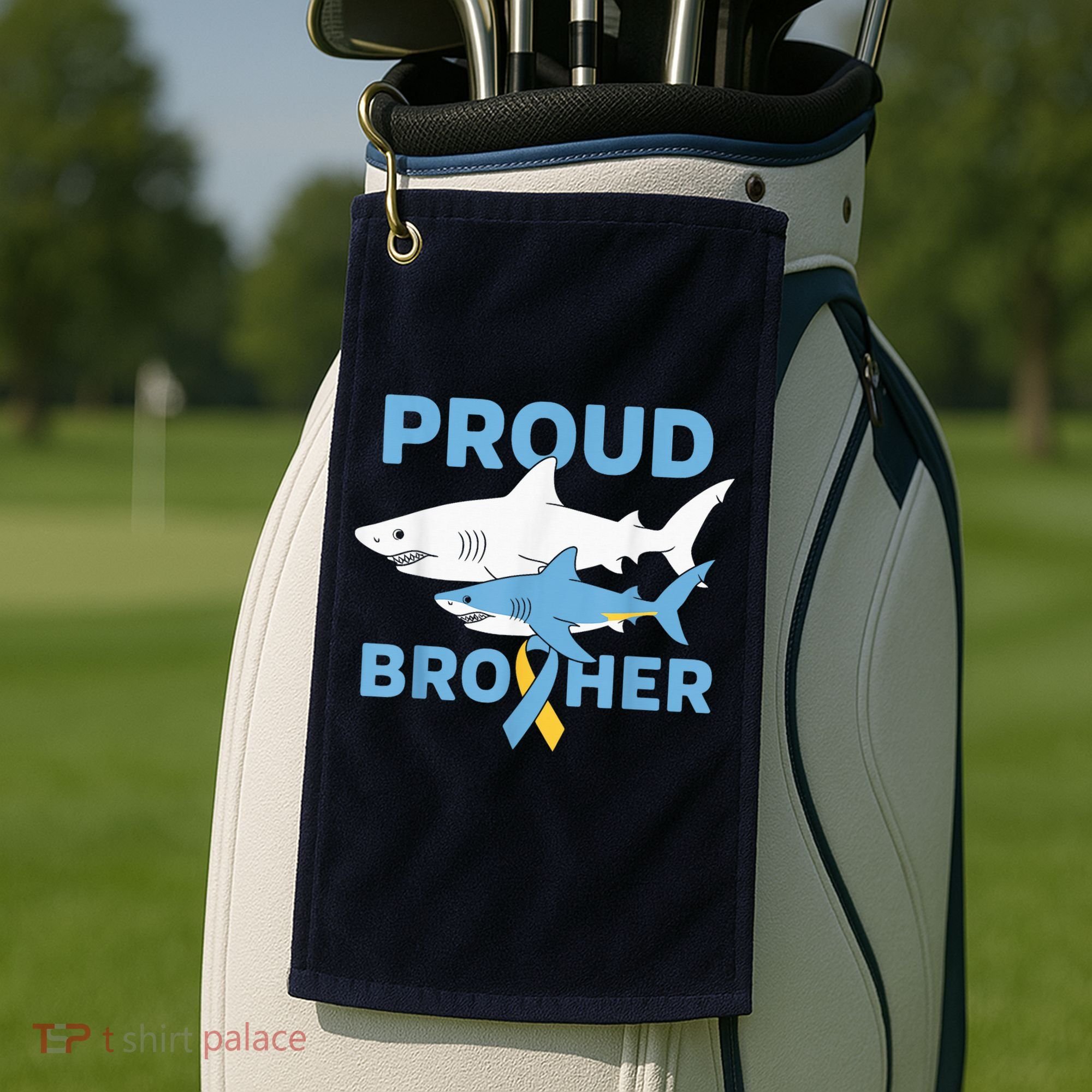 Proud Brother Autism Awareness Shark Support Ribbon Golf Towel
