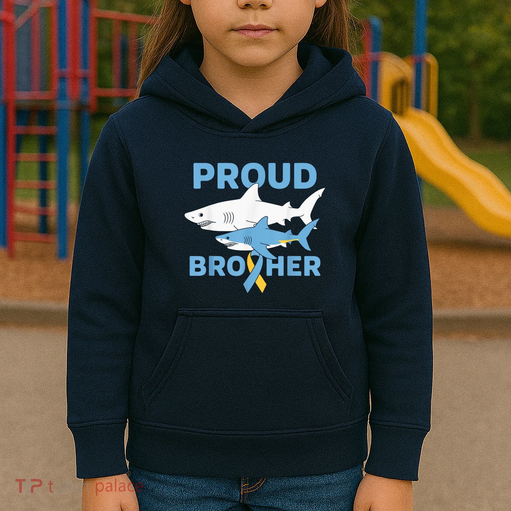Proud Brother Autism Awareness Shark Support Ribbon Kids Hoodie
