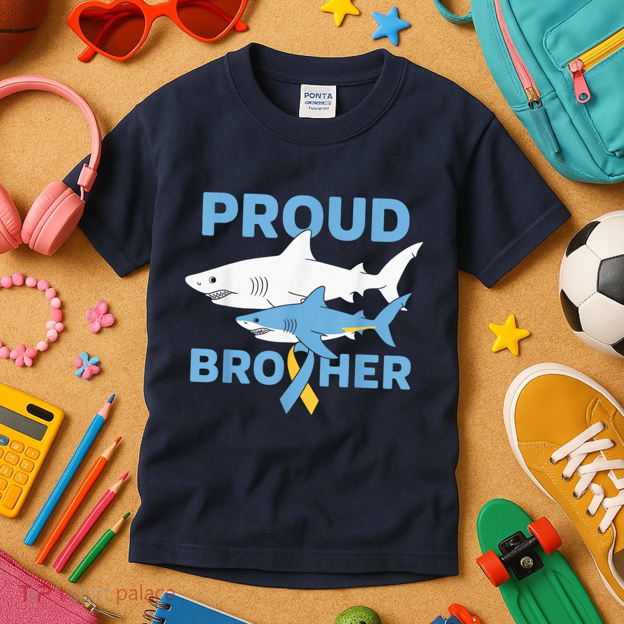 Proud Brother Autism Awareness Shark Support Ribbon Kids T-Shirt