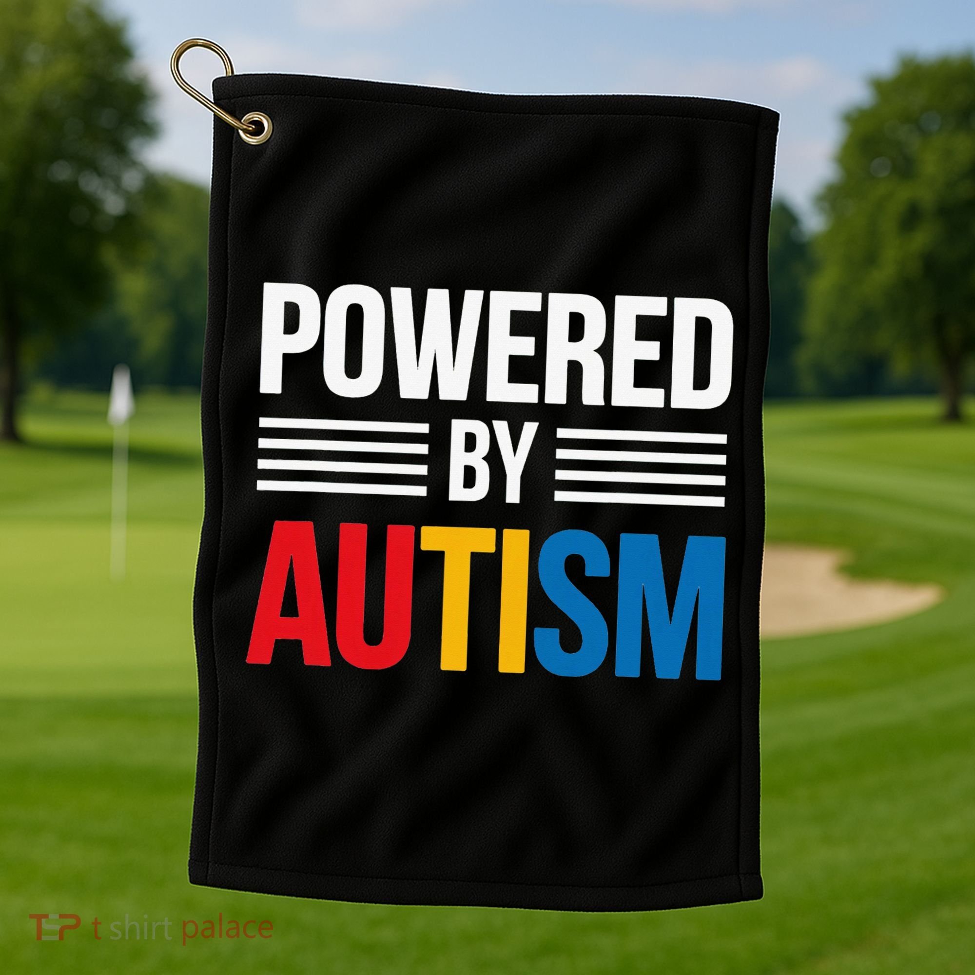 Powered By Autism For Autism Awareness Women Mom Golf Towel