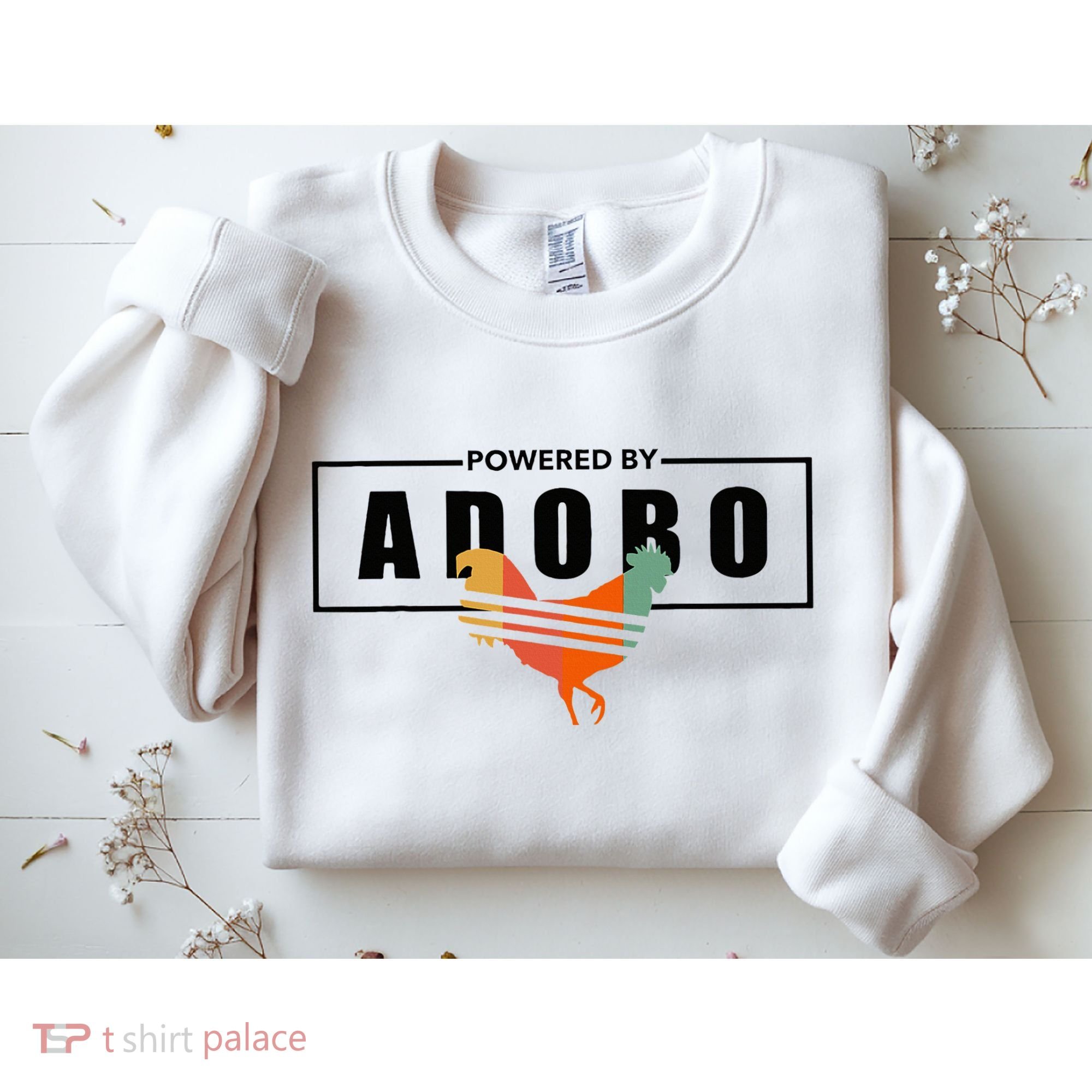 Powered By Adobo Chicken Retro Rooster Filipino Popular Food Sweatshirt