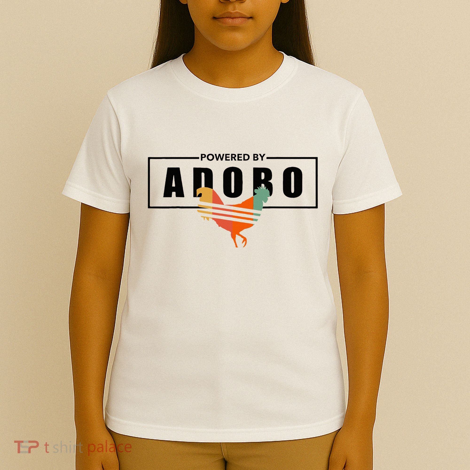 Powered By Adobo Chicken Retro Rooster Filipino Popular Food T-Shirt
