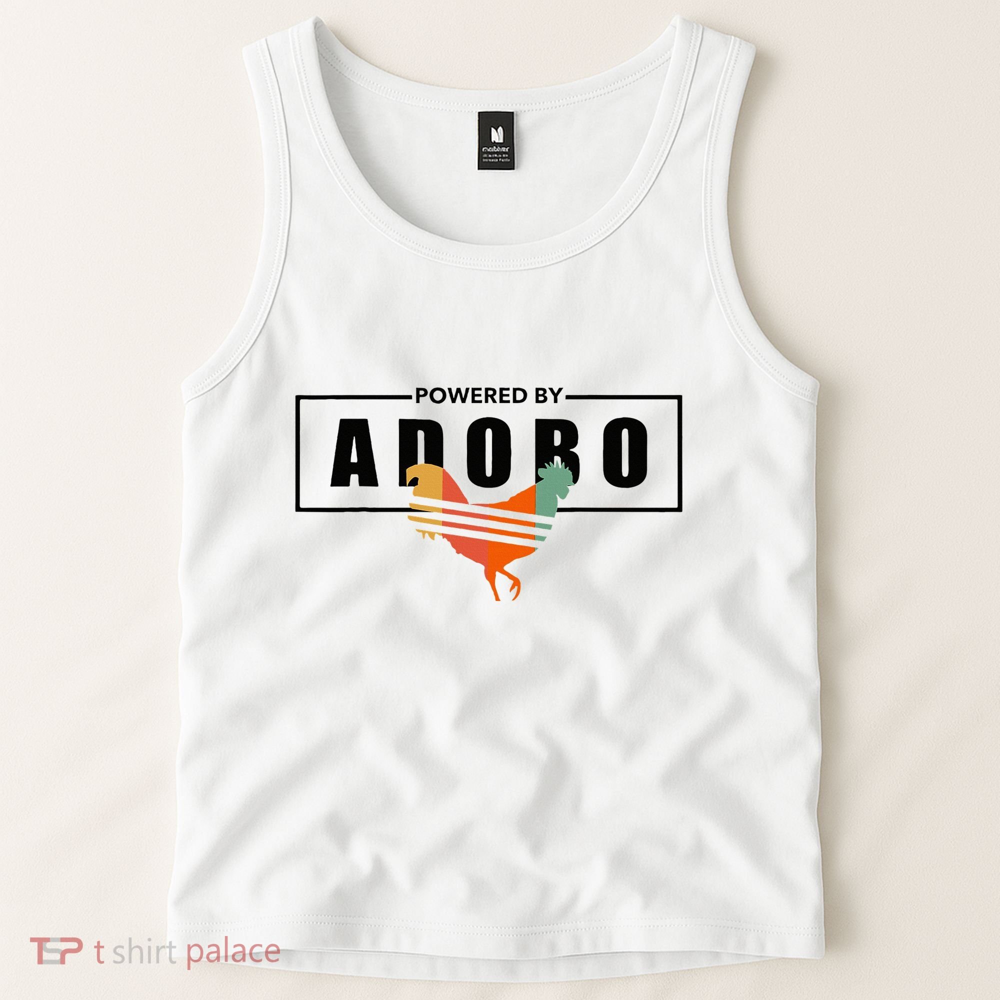 Powered By Adobo Chicken Retro Rooster Filipino Popular Food Tank Top